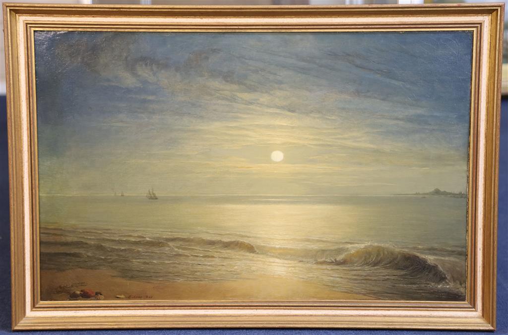 Charles Lees (1800-1880) Tranquil coastal landscape under moonlight 18.75 x 29.5in.